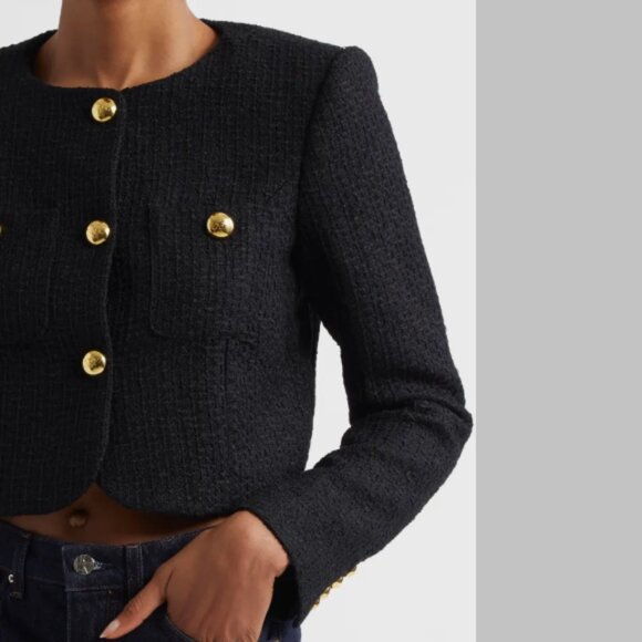 Cinq à Sept 'Auden' Cropped Tweed Jacket, Black - Picture 2 of 5